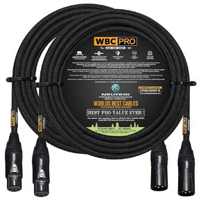 2 Units - 20 Foot - WBC-PRO-Quad Ultra-Silent Ultra-Flexible Balanced Star-Quad Cable with Neutrik Male & Female XLR Plugs & Black Tweed Jacket