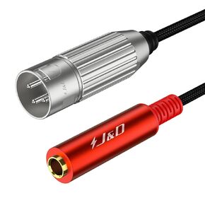 J&D 1/4" Female to XLR Male Stereo Audio Cable, Balanced Quarter Inch TS/TRS to XLR 3 Pin Interconnect Cable, Nylon Braided, 1 ft, Red