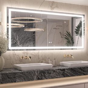Keonjinn 40 " x 24 " Lighted Mirror for Bathroom Wall, LED Mirror with Frontlit & Backlit, Bathroom Mirror with Lights, Stepless Dimmable 3-Color Lights, HD Tempered Glass, UL-Listed LED Driver