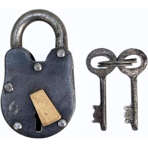 Antique Style Rustic Cast Iron Padlock Heavy Duty Skeleton Key Lock Set Medieval Iron for Main Door or Jail Locker (5X3X1 inches)
