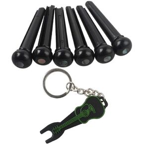 1Set Acoustic Guitar Bridge Pins Pegs Black Pearl Dot(6Pcs) + Bridge Pin Puller Remover Keychain
