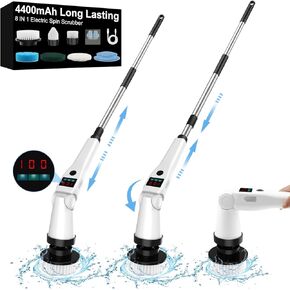 Electric Spin Scrubber, Bathroom Scrubber Electric Shower Scrubber for Cleaning Tub/Tile/Floor/Sink/Window丨Power Scrubber X03 Turbo Cordless with 8 Cleaning Brush Heads,3 Speeds Up to 450RPM