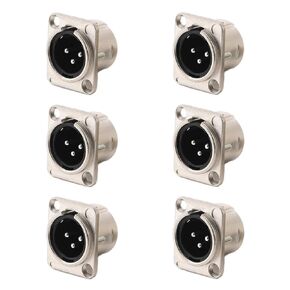 6Pack XLR Male Jack 3 Pin Panel Mount Jacks， XLR-M Socket Audio Speaker Microphone Connector Silver Metal Housing
