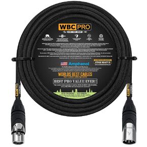 40 Foot - WBC-PRO-Quad Ultra-Silent Ultra-Flexible Balanced Star-Quad Cable with Amphenol Male & Female XLR Plugs & Black Tweed Jacket