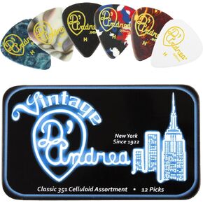 D'Andrea TNVCH Guitar Picks, 12-Piece, Collectible Tin, Vintage Assortment, Heavy