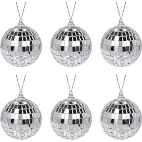 6 PCS Silver Disco Party Decoration Mirror Disco Ball Bright Reflective Mirror Christmas Balls for Party or DJ Light Effect, Home Decorations, Stage Props, Game Accessories (2.36 Inch)