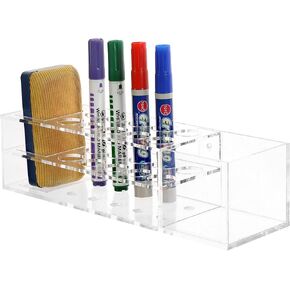 MyGift Black Acrylic Whiteboard Marker Holder Organizer, Wall Mounted Storage Rack for Dry Erase Markers, Eraser and Cleaning Bottle