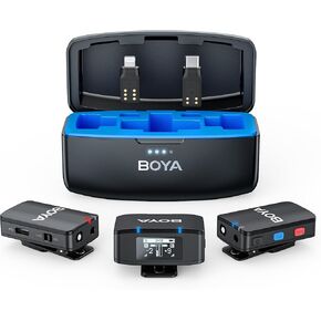 ميكروفون BOYAMIC لاسلكي Lavalier لكاميرا iPhone iPad Android مع خاصية إلغاء الضوضاء عمر بطارية 10 ساعات، نطاق 656 قدم، مشبك على ميكروفون لاسلكي لبودكاست مقابلة تسجيل فيديو (أسود) in Kuwait
