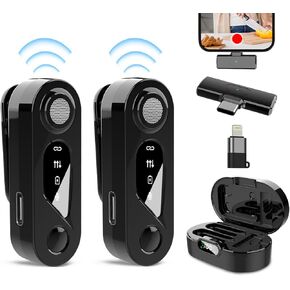 Wireless Lavalier Microphone with Charging Case: 2 PACK Mini Microphone for iPhone iPad Android - Plug-Play Clip on Lapel Microphone Wireless, Noise Reduction Mic for Video Recording, Interview