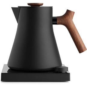 Fellow Corvo EKG Electric Tea Kettle-Electric Pour Over Coffee and Tea Pot-Quick Heating Electric Kettles-Temperature Control & Built-In Brew Timer-Matte White with Maple Handle-0.9 Liter