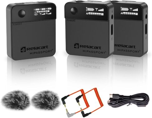 Mi2 2.4G Dual Channel Digital Wireless Lapel Microphone System with 2 Transmitters + 1 Receiver for Smartphone Camera Lavalier Mic for TikTok, Interview, Podcast, Vlogging, Live Streaming in Saudi Arabia
