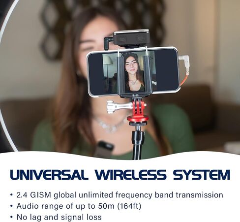 Mi2 2.4G Dual Channel Digital Wireless Lapel Microphone System with 2 Transmitters + 1 Receiver for Smartphone Camera Lavalier Mic for TikTok, Interview, Podcast, Vlogging, Live Streaming in Saudi Arabia