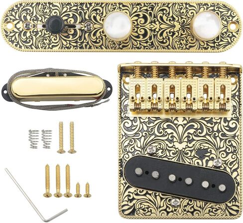 Swhmc Retro Tele Pickup Set 6 Strings Saddle Bridge Plate 3 Way Switch Control Plate Volume Control Plate Electric Guitars Replacement Parts - Black in Saudi Arabia