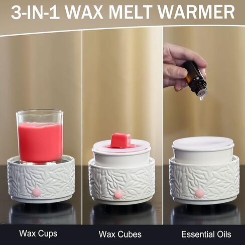 Wax Melt Warmer for Scented, Wax Melts 7 LED Color Changing Ceramic 3-in-1 Oil Burner Wax Melter Electric Candle Wax Warmer for Home Fragrance Great Gift in Saudi Arabia