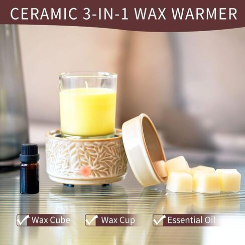 Wax Melt Warmer for Scented, Wax Melts 7 LED Color Changing Ceramic 3-in-1 Oil Burner Wax Melter Electric Candle Wax Warmer for Home Fragrance Great Gift in Saudi Arabia