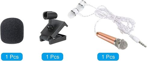 PATIKIL Mini Microphone Portable Vocal Microphone Blue for Voice Recording and Singing with Earphone, Mic Stand and Cover Pack of 1 in Saudi Arabia