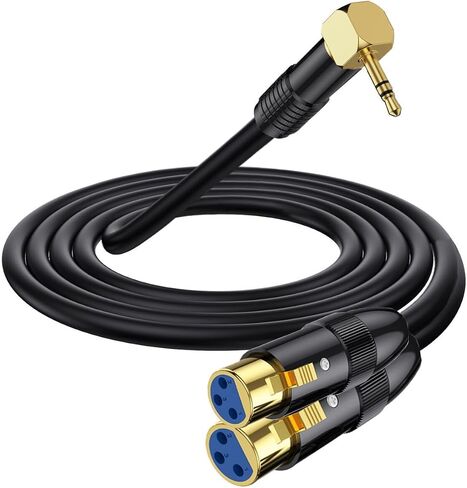 XLR to 3.5mm Y Splitter Cable, Right Angle 90Deg 3.5mm Mini Jack Stereo Male to 2 XLR Female Microphone Connector, 1/8 inch TRS to Dual XLR Female Cord for Laptop, Camera, Sound, DV (50 cm) in Saudi Arabia