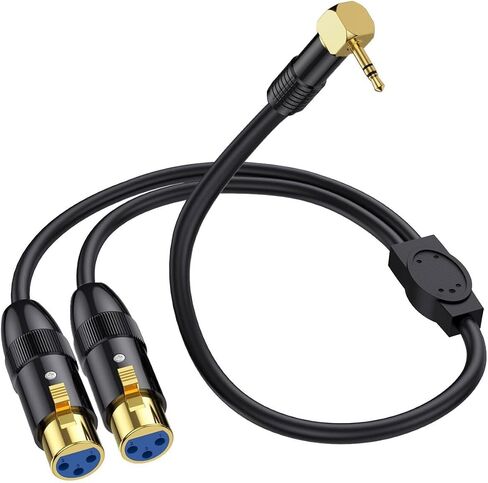 XLR to 3.5mm Y Splitter Cable, Right Angle 90Deg 3.5mm Mini Jack Stereo Male to 2 XLR Female Microphone Connector, 1/8 inch TRS to Dual XLR Female Cord for Laptop, Camera, Sound, DV (50 cm) in Saudi Arabia