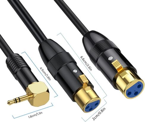 XLR to 3.5mm Y Splitter Cable, Right Angle 90Deg 3.5mm Mini Jack Stereo Male to 2 XLR Female Microphone Connector, 1/8 inch TRS to Dual XLR Female Cord for Laptop, Camera, Sound, DV (50 cm) in Saudi Arabia