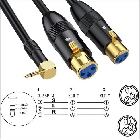 XLR to 3.5mm Y Splitter Cable, Right Angle 90Deg 3.5mm Mini Jack Stereo Male to 2 XLR Female Microphone Connector, 1/8 inch TRS to Dual XLR Female Cord for Laptop, Camera, Sound, DV (50 cm) in Saudi Arabia