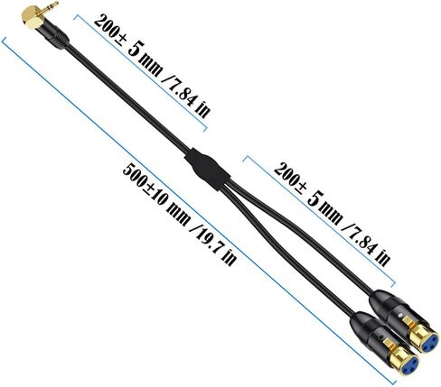XLR to 3.5mm Y Splitter Cable, Right Angle 90Deg 3.5mm Mini Jack Stereo Male to 2 XLR Female Microphone Connector, 1/8 inch TRS to Dual XLR Female Cord for Laptop, Camera, Sound, DV (50 cm) in Saudi Arabia