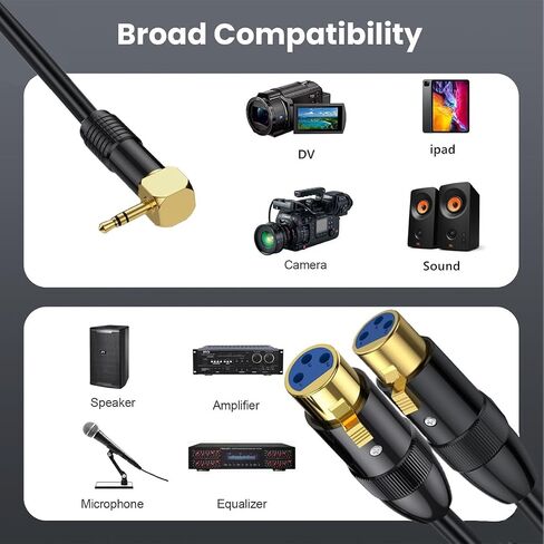XLR to 3.5mm Y Splitter Cable, Right Angle 90Deg 3.5mm Mini Jack Stereo Male to 2 XLR Female Microphone Connector, 1/8 inch TRS to Dual XLR Female Cord for Laptop, Camera, Sound, DV (50 cm) in Saudi Arabia