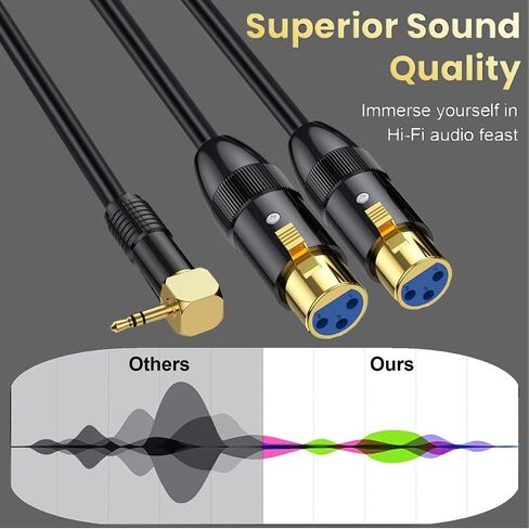 XLR to 3.5mm Y Splitter Cable, Right Angle 90Deg 3.5mm Mini Jack Stereo Male to 2 XLR Female Microphone Connector, 1/8 inch TRS to Dual XLR Female Cord for Laptop, Camera, Sound, DV (50 cm) in Saudi Arabia