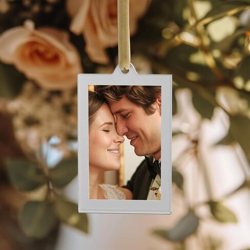 UNIQOOO 8 Set Christmas Acrylic Silver Photo Frame Ornaments for Display Picture, 2.5 x 2.5 inch Festive Hanging Decoration, Double-Sided Picture Frames for Holiday Season, Home, Party, Tree Decorations in Saudi Arabia