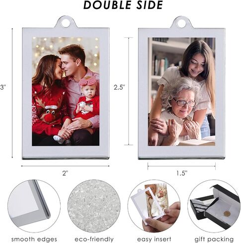 UNIQOOO 8 Set Christmas Acrylic Silver Photo Frame Ornaments for Display Picture, 2.5 x 2.5 inch Festive Hanging Decoration, Double-Sided Picture Frames for Holiday Season, Home, Party, Tree Decorations in Saudi Arabia