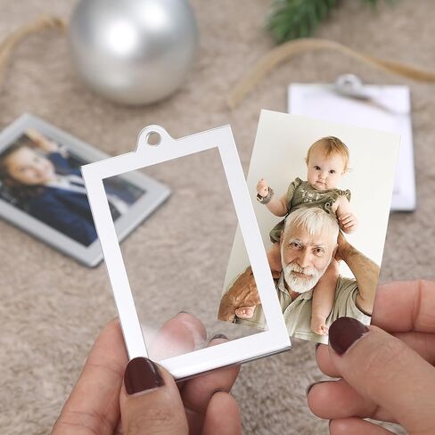 UNIQOOO 8 Set Christmas Acrylic Silver Photo Frame Ornaments for Display Picture, 2.5 x 2.5 inch Festive Hanging Decoration, Double-Sided Picture Frames for Holiday Season, Home, Party, Tree Decorations in Saudi Arabia
