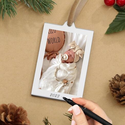 UNIQOOO 8 Set Christmas Acrylic Silver Photo Frame Ornaments for Display Picture, 2.5 x 2.5 inch Festive Hanging Decoration, Double-Sided Picture Frames for Holiday Season, Home, Party, Tree Decorations in Saudi Arabia