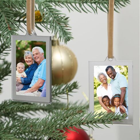 UNIQOOO 8 Set Christmas Acrylic Silver Photo Frame Ornaments for Display Picture, 2.5 x 2.5 inch Festive Hanging Decoration, Double-Sided Picture Frames for Holiday Season, Home, Party, Tree Decorations in Saudi Arabia