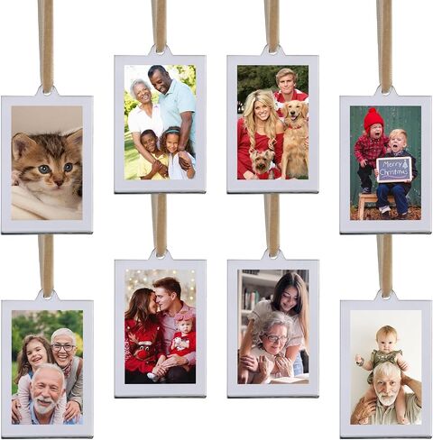 UNIQOOO 8 Set Christmas Acrylic Silver Photo Frame Ornaments for Display Picture, 2.5 x 2.5 inch Festive Hanging Decoration, Double-Sided Picture Frames for Holiday Season, Home, Party, Tree Decorations in Saudi Arabia