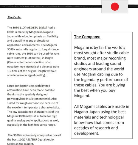 أفضل الكابلات في العالم 1 قدم - كابل الصوت الرقمي AES/EBU مصنوع خصيصًا باستخدام سلك Mogami 3080 ومقابس Neutrik NC3MXX-B & NC3FXX-B Gold XLR in Saudi Arabia