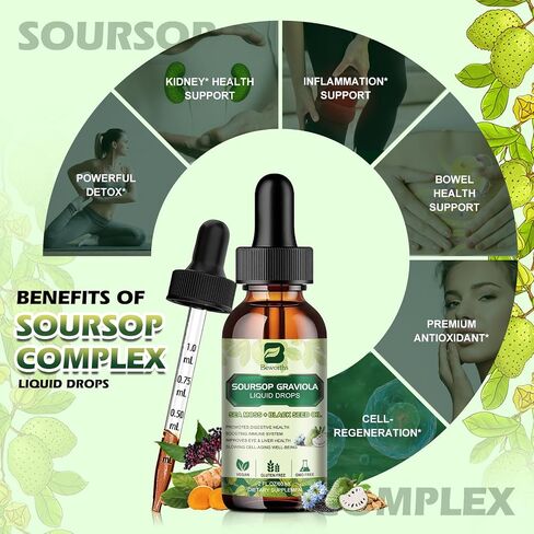 Soursop Bitters Liquid Drops with Irish Sea Moss, Black Seed oil Supplement, Soursop Fruit Graviola Leaves Extract - Supports Relax & Antioxidant, Slowing Cell-Aging, Immunity, Liver Health in Saudi Arabia