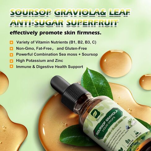 Soursop Bitters Liquid Drops with Irish Sea Moss, Black Seed oil Supplement, Soursop Fruit Graviola Leaves Extract - Supports Relax & Antioxidant, Slowing Cell-Aging, Immunity, Liver Health in Saudi Arabia