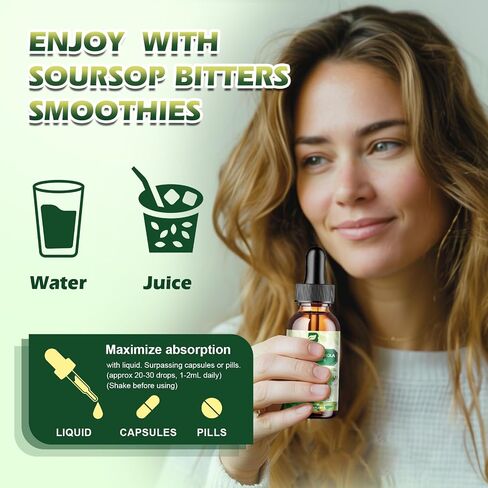 Soursop Bitters Liquid Drops with Irish Sea Moss, Black Seed oil Supplement, Soursop Fruit Graviola Leaves Extract - Supports Relax & Antioxidant, Slowing Cell-Aging, Immunity, Liver Health in Saudi Arabia