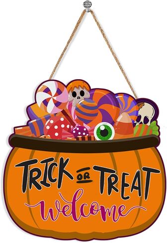 Happy Halloween Welcome Sign, Front Door Decor, Hanging Wall Decor with Pumpkins, 11.7 x 4.3 inch and 11 x 6 inch Connected Wooden Plaques, Perfect for Home, Office, and Party Decorations in Saudi Arabia