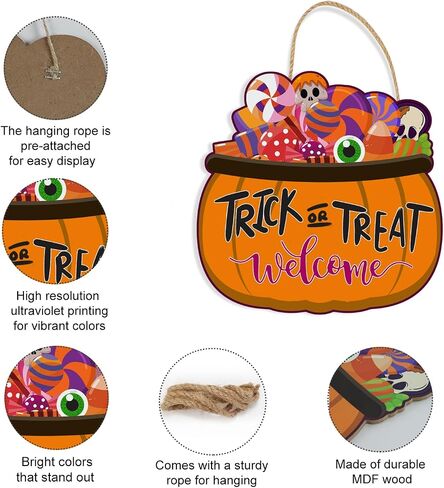 Happy Halloween Welcome Sign, Front Door Decor, Hanging Wall Decor with Pumpkins, 11.7 x 4.3 inch and 11 x 6 inch Connected Wooden Plaques, Perfect for Home, Office, and Party Decorations in Saudi Arabia