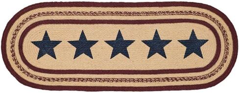 VHC Brands Potomac, Braided Jute Table Runner, Oval, Stars, Red Tan Blue, 8x25 in Saudi Arabia