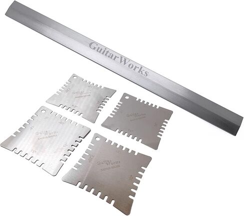 4Pcs Guitar Notched Radius Gauge Fingerboard Fretboard Measuring Tool with 1pcs Neck Straight Edge for Checking Neck Straightness and Relief 35cm/13.78" Length in Saudi Arabia