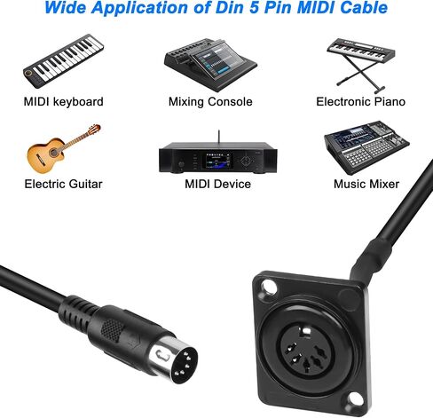 MEIRIYFA D-Type DIN 5PIN MIDI Cable Female to Female Extension Cord Panel Mount 5 PIN Female Audio Adapter Cable for Keyboard Synthesizer, Organ, Electric Piano, MIDI Guitar (53CM) in Saudi Arabia