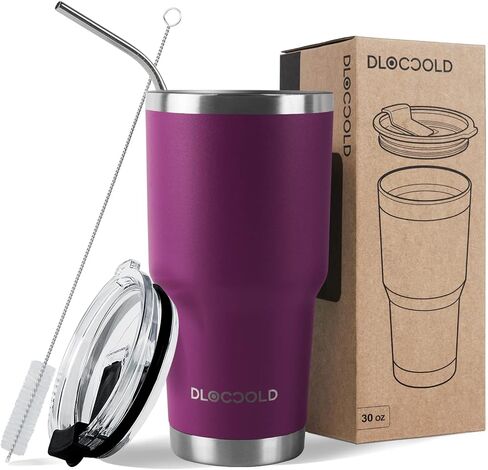 DLOCCOLD 30 oz Tumbler with Lid and Straw, 18/8 Stainless Steel Vacuum Insulated Coffee Tumbler,Insulated Travel Mug Water Cup with Leak-Proof Flip Lid,Metal Straw,Cleaning Brush & Gift Box in Saudi Arabia