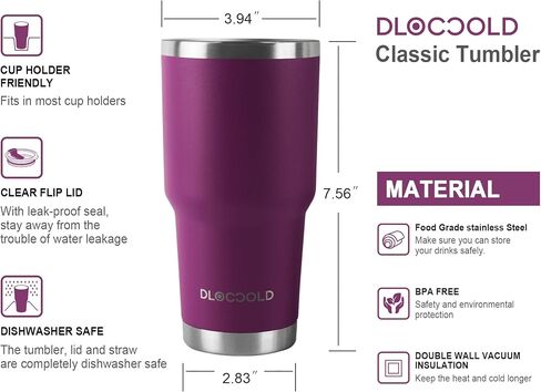 DLOCCOLD 30 oz Tumbler with Lid and Straw, 18/8 Stainless Steel Vacuum Insulated Coffee Tumbler,Insulated Travel Mug Water Cup with Leak-Proof Flip Lid,Metal Straw,Cleaning Brush & Gift Box in Saudi Arabia