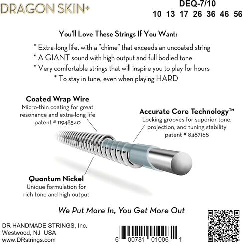 DRAGON SKIN+ - Coated Quantum Nickel Electric Guitar Strings – DEQ-7/10 – Superior Sound with Comfortable Feel & Long Life – Medium 7 String 10-56 in Saudi Arabia