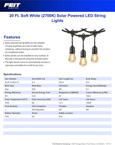 سلسلة مصابيح LED كهربائية من Feit مع تأثير لمبات اللهب، سلسلة مصابيح مقاومة للكسر بدرجة تجارية 12 قدمًا، 6 مقابس، قابلة للربط، عمر 15,000 ساعة، SL12-6/FLAME، تتضمن 7 مصابيح in Kuwait