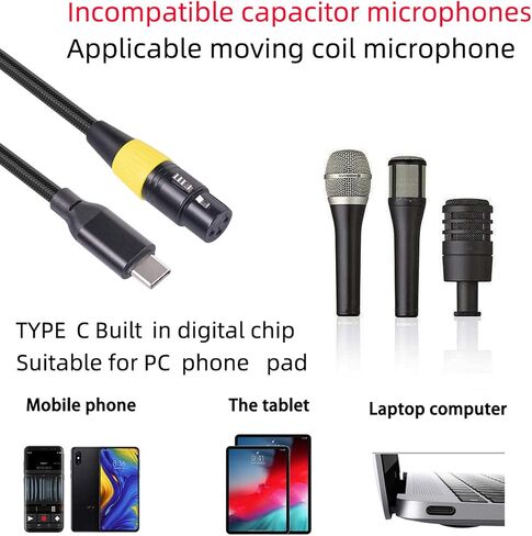 XLR to USB C Cable, USB C Microphone Cable with 3 Pin XLR Port Type C Male to XLR Female Mic Link Converter Cable for PC Laptop Smartphone Tablet (2m) in Saudi Arabia