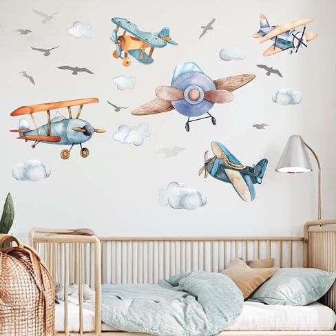 Airplane Wall Decals - Puppy Aircrafts Wall Stickers - Kids Baby Boys Nursery Children Daycare Bedroom Playroom Wall Decor in Kuwait