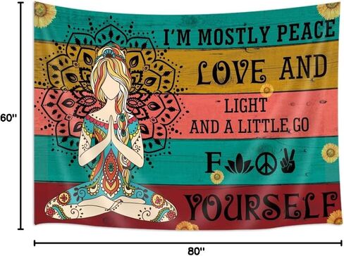 Wathon Chakra Meditation Tapestry Yoga Girl Mandala Tapestry Wall Hanging Spiritual Meditation Quotes, Colorful Boho Psychedelic Wall Art Hippie Small Tapestry for Room Decor 60X40IN in Kuwait
