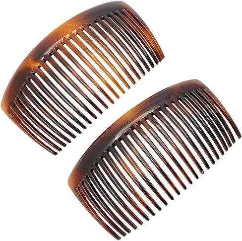 Parcelona French Glossy 23 Teeth Large 4 1/4" Celluloid Acetate Set of 2 No Slip Grip Side Hair Combs for Women, Made in France (Tortoise Shell Brown) in Saudi Arabia